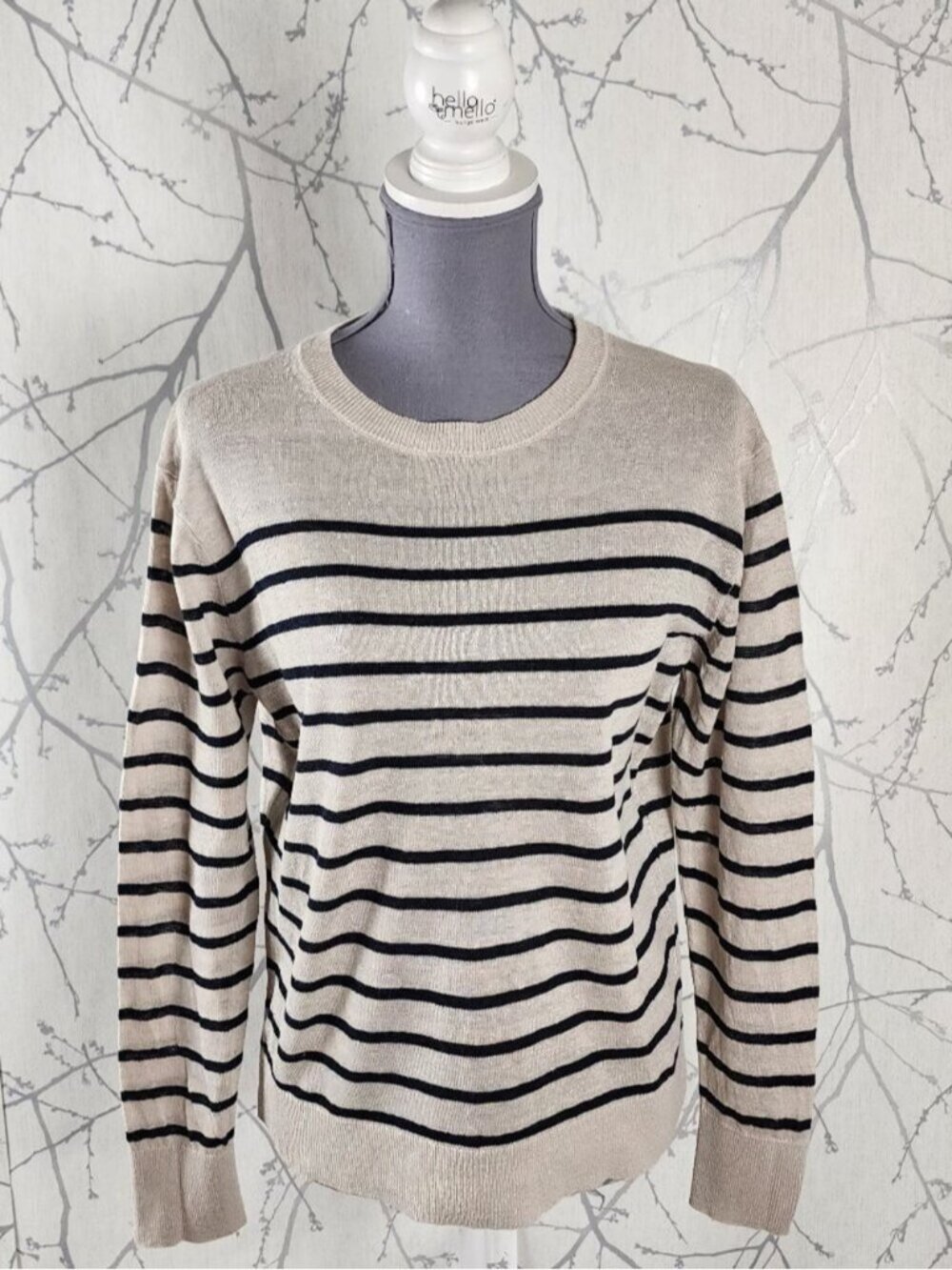 Muji Ivory Stripe 100% True Hemp Crewneck Boxy Long Sleeve
